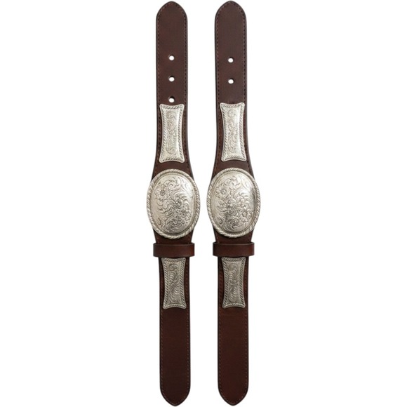 Source Unknown Accessories - Womens vintage western scallop concho leather belt engraved silver-toned concho